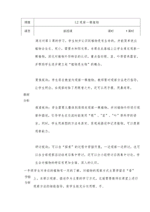 1.2《观察一棵植物》（教案）一年级上册科学教科版.docx