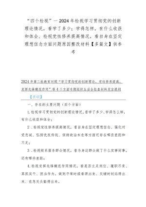 “四个检视”—2024年检视学习贯彻党的创新理论情况看学了多少；学得怎样有什么收获和体会、检视党性修养提高情况看自身在坚定理想信念方面.docx