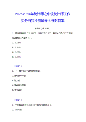 2022-2023年统计师之中级统计师工作实务自我检测试卷B卷附答案.docx