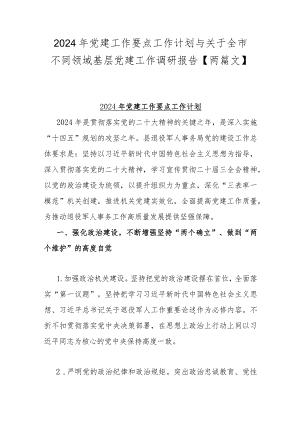 2024年党建工作要点工作计划与关于全市不同领域基层党建工作调研报告【两篇文】.docx