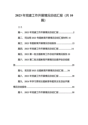 2023年党建工作开展情况总结汇报范文十篇供参考.docx