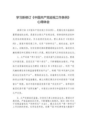 学习贯彻2024新修订中国共产党巡视工作条例心得体会研讨发言材料5篇.docx