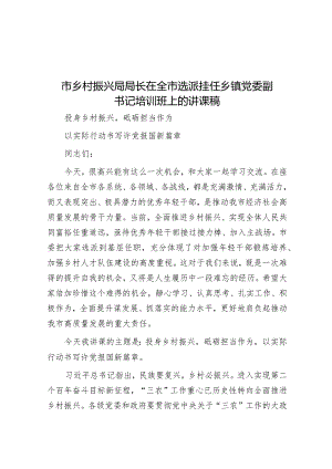市乡村振兴局局长在全市选派挂任乡镇党委副书记培训班上的讲课稿.docx