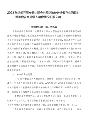 2023年组织开展专题生活会对照防治统计造假存在问题对照检查发言提纲5篇含情况汇报2篇.docx