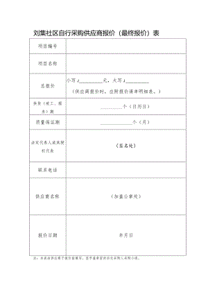 刘集社区自行采购供应商报价(最终报价)表.docx
