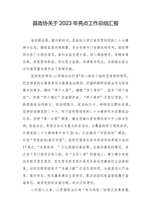 县政协关于2023年亮点工作总结汇报.docx