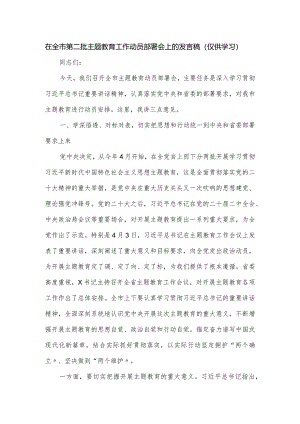 在全市第二批主题教育工作动员部署会上的发言稿.docx