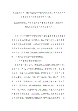 国企党委委员、财务总监关于严重违纪违法案以案促改专题民主生活会个人对照检查材料(二篇).docx
