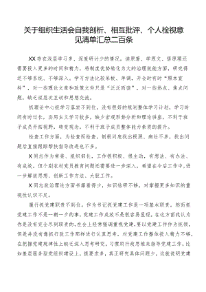 关于组织生活会自我剖析、相互批评、个人检视意见清单汇总二百条.docx