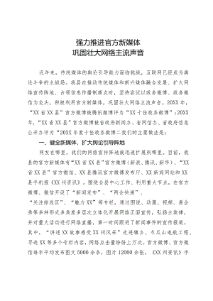 经验交流：强力推进官方新媒体 巩固壮大网络主流声音.docx