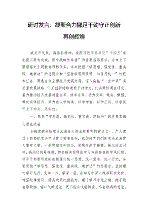 研讨发言：凝聚合力 铆足干劲 守正创新 再创辉煌.docx