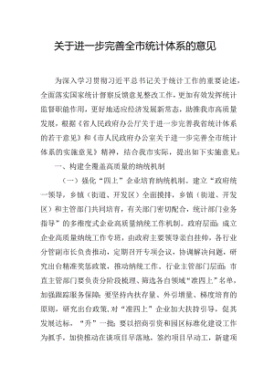 关于进一步完善全市统计体系的意见.docx