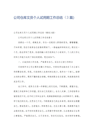 公司仓库文员个人试用期工作总结（3篇）.docx