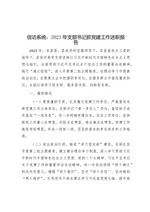 信访系统：2023年支部书记抓党建工作述职报告&主题教育专题民主生活会会前学习研讨发言提纲.docx