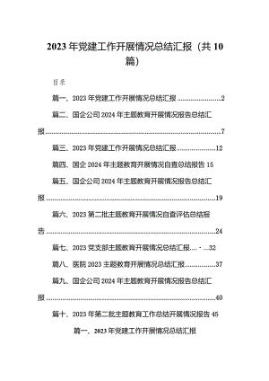 （10篇）2023年党建工作开展情况总结汇报.docx