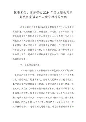 区委常委、宣传部长2024年度主题教育专题民主生活会个人发言材料范文稿.docx