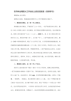 在市林业局防火工作会议上的交流发言.docx