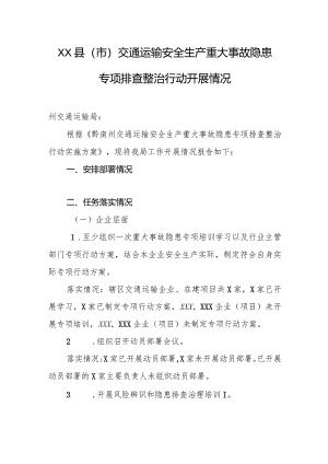 交通运输安全生产重大事故隐患专项排查整治行动开展情况（模版）.docx