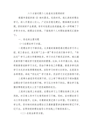 六个方面问题个人检查发言提纲剖析.docx