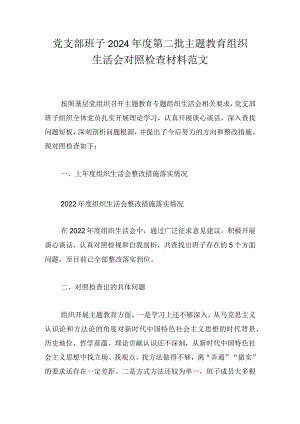 党支部班子2024年度第二批主题教育组织生活会对照检查材料范文.docx