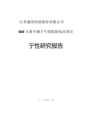 江苏通用科技股份有限公司600万条半钢子午线轮胎技改项目可行性研究报告.docx