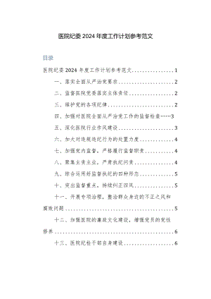 医院纪委2024年度工作计划参考范文.docx