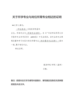 关于所学专业与岗位所需专业相近的证明【模板】.docx
