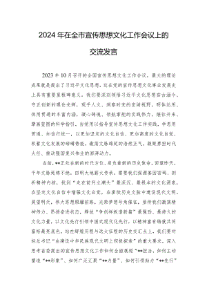 2024年在全市宣传思想文化工作会议上的交流发言.docx