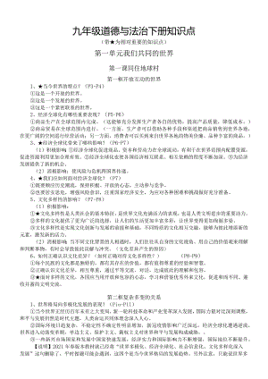 初中道德与法治部编版九年级下册全册知识点（2024春最新版）.docx