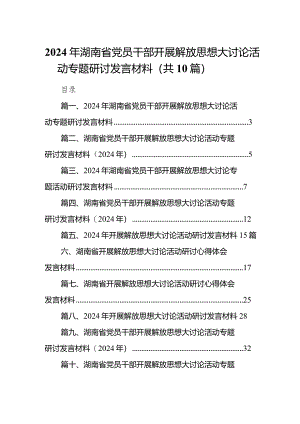 2024年湖南省党员干部开展解放思想大讨论活动专题研讨发言材料10篇（最新版）.docx