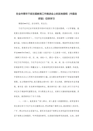 在全市青年干部主题教育工作推进会上的发言提纲（市委政研室）.docx