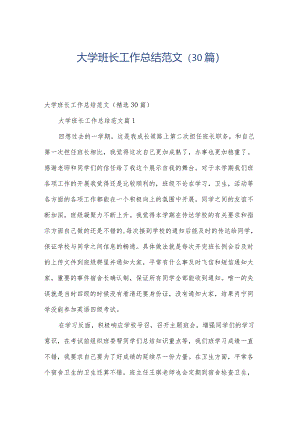大学班长工作总结范文（30篇）.docx
