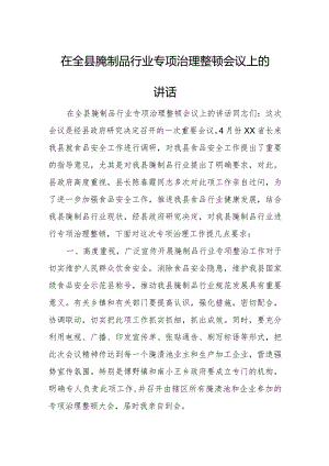 在全县腌制品行业专项治理整顿会议上的讲话.docx