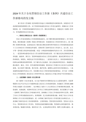 2024年关于全局贯彻信访工作新《条例》共建信访工作新格局的发言稿.docx