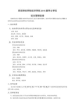 西安财经学院经济学院2015届学士学位论文答辩安排.docx