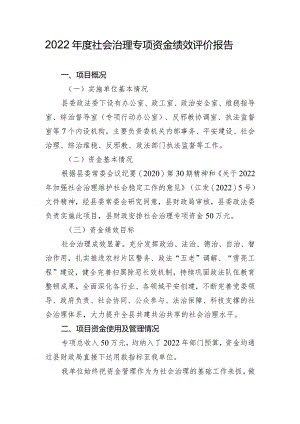 2022年度社会治理专项资金绩效评价报告.docx