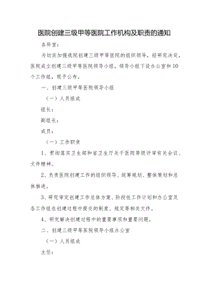 医院创建三级甲等医院工作机构及职责的通知.docx
