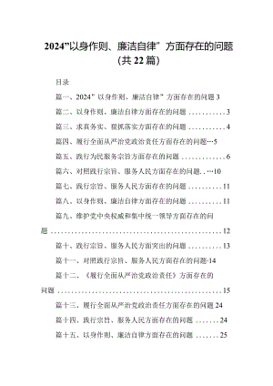 2024“以身作则、廉洁自律”方面存在的问题22篇供参考.docx