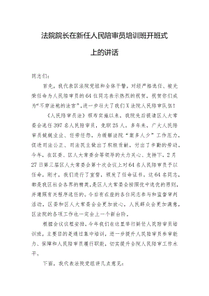 法院院长在新任人民陪审员培训班开班式上的讲话.docx