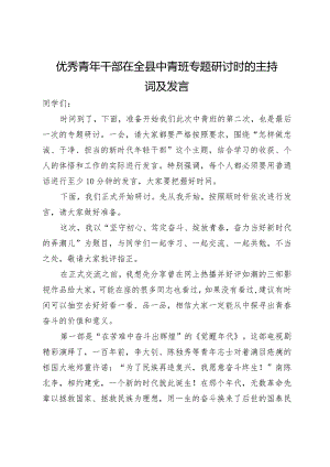 优秀青年干部在全县中青班专题研讨时的主持词及发言.docx