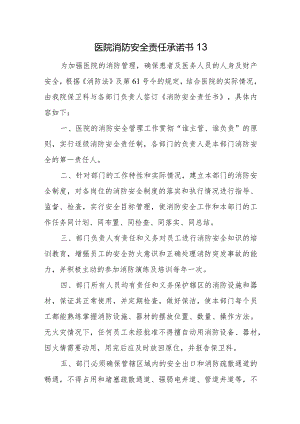 医院消防安全责任承诺书13.docx