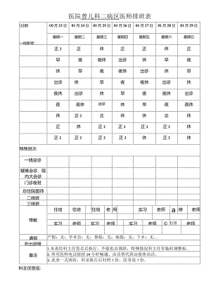 医院普儿科二病区医师排班表.docx