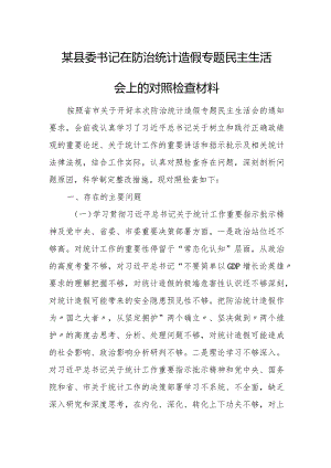 某县委书记在防治统计造假专题民主生活会上的对照检查材料.docx