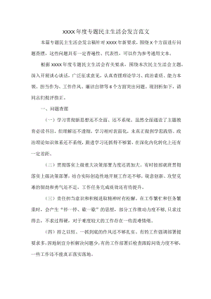 XXXX年度专题民主生活会发言范文.docx