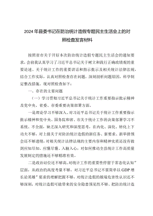 （2篇）2024年县委书记在防治统计造假专题民主生活会上的对照检查发言材料.docx