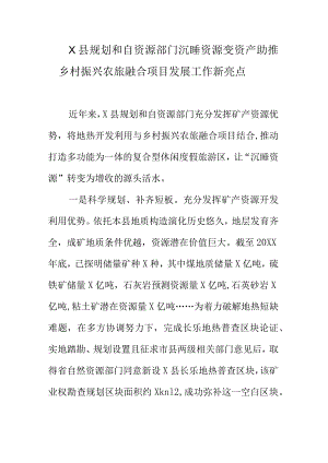 X县规划和自资源部门沉睡资源变资产助推乡村振兴农旅融合项目发展工作新亮点.docx