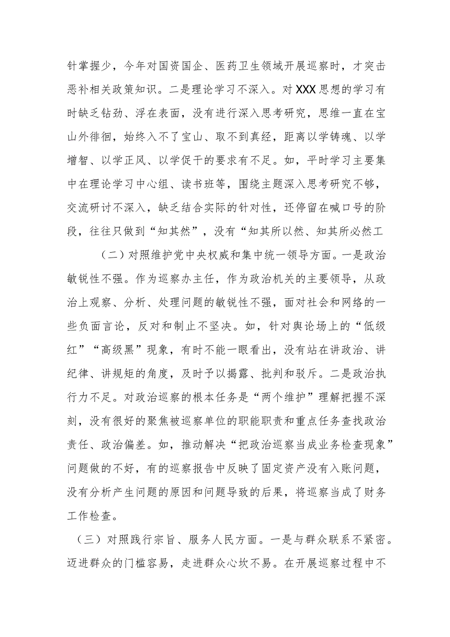 市委巡察办主任2023年专题民主生活会对照检查材料(新6个对照方面+典型案例剖析).docx_第2页