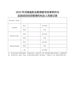 2023年河南省职业教育教学改革研究与实践项目结项管理机构及人员登记表.docx