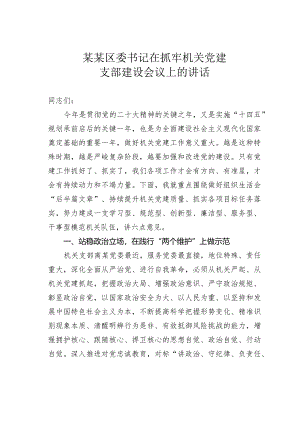 某某区委书记在抓牢机关党建支部建设会议上的讲话.docx