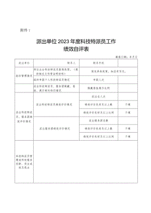 派出单位2023年度科技特派员工作绩效自评表.docx